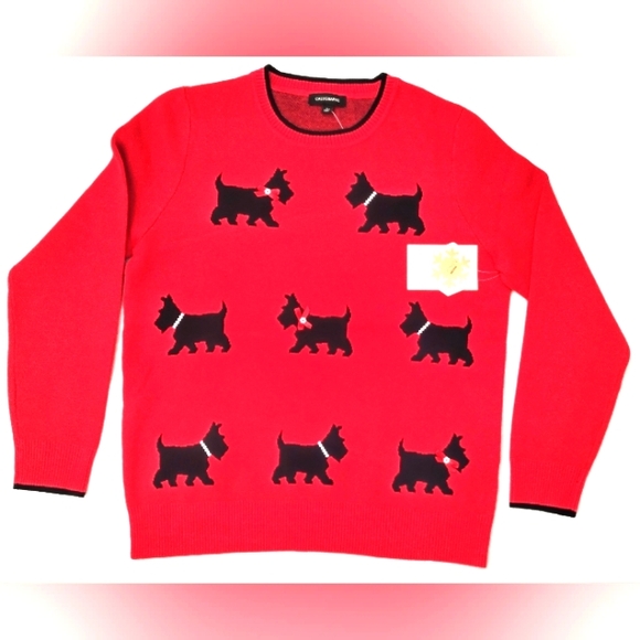 Scottie Dog Pullover Sweater by Calligraphie Red Soft Poly Blend Size L - Picture 2 of 13